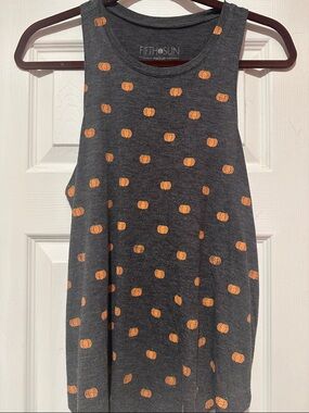 Fifth Sun Charcoal Gray Tank with Orange Pumpkin Print